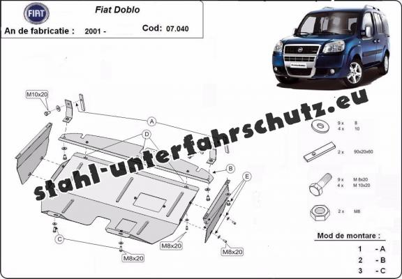 Unterfahrschutz für Motor und Getriebe aus Stahl für  Fiat Doblo