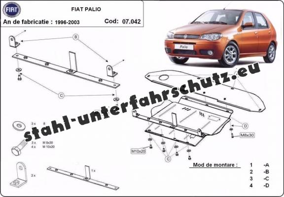 Unterfahrschutz für Motor, Getriebe und Differential aus Stahl  Fiat Palio