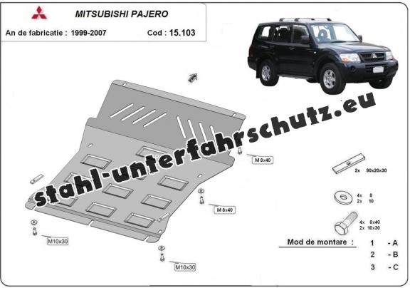 Unterfahrschutz für Motor und  kühler aus Stahl für  Mitsubishi Pajero 3 (V60, V70) Vers 2.0