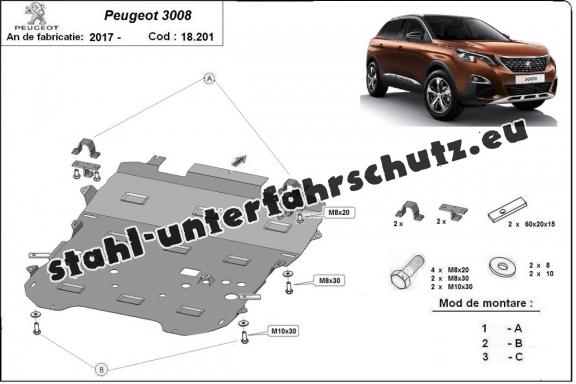 Unterfahrschutz für Motor und Getriebe aus Stahl für  Peugeot 3008