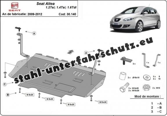 Unterfahrschutz für Motor und Getriebe aus Stahl für  Seat Altea