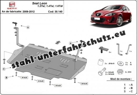 Unterfahrschutz für Motor und Getriebe aus Stahl für  Seat Leon