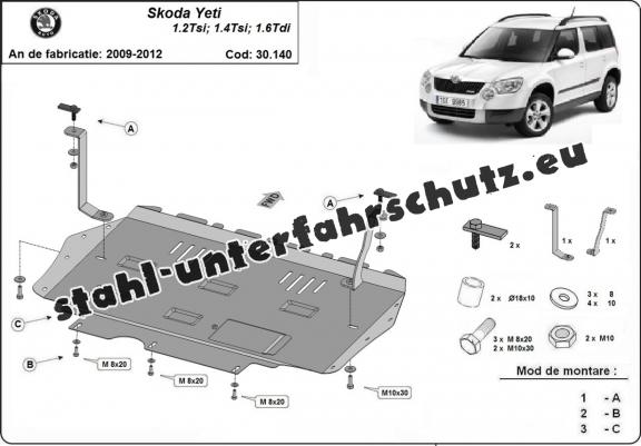 Unterfahrschutz für Motor und Getriebe aus Stahl für  Skoda Yeti