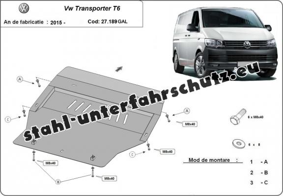 Unterfahrschutz aus verzinktem Stahl für Motor der Marke Volkswagen Transporter T6