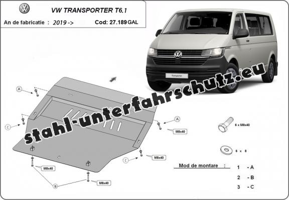 Unterfahrschutz aus verzinktem Stahl für Motor der Marke Volkswagen Transporter T6.1