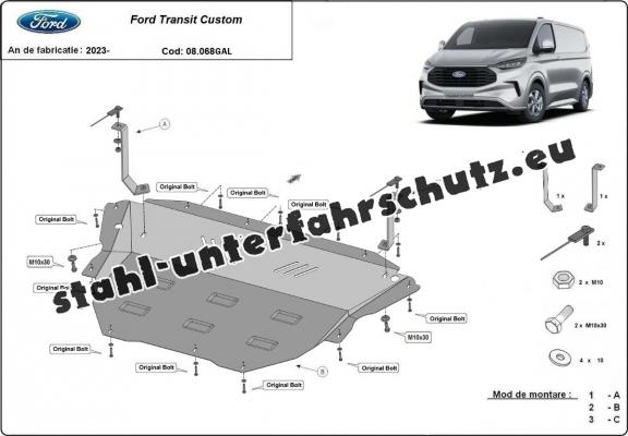 Unterfahrschutz aus verzinktem Stahl Ford Transit Custom (2023-2024)