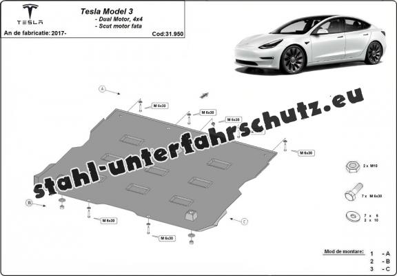 Unterfahrschutz fur Vorderes Elektromotor für Tesla Model 3 AWD