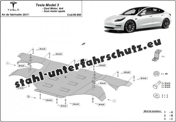 Unterfahrschuzt für Elektromotor hinten Tesla Model 3 AWD